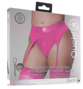 Ouch! Vibrating Pink Strap-on Garter Thong