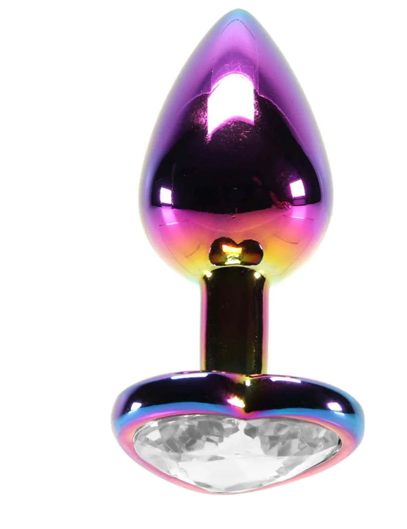 Small Aluminum Plug with Clear Heart Gem in Multicolor