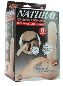 Natural Realskin 8" Squirting Cock & Harness in Vanilla
